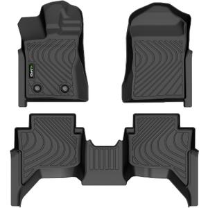 Floor Mats Custom for 2024-2025 Ford Ranger SuperCrew Cab All Weather Protection TPE Heavy Duty Non-Slip Automotive Floor Liners Fits Front& 2nd Row Full Set Accessories, Black