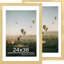 24x36 Poster Frame Set of 2, 24 x 36 Wood Picture Frames with Mat for 20x30, Wooden Photo Frame with Tempered Glass Cover for Wall Mounting Display, Gold