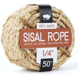 Twisted Sisal Rope 1/4" x 50ft - All Natural Chemical Free, Cat Tree Rope Twine for Scratching Post Repair, Replacement, and Crafts Gardening Home Decorating