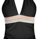Yonique Women's Halter Tankini Top V Neck Swim Top Tummy Control Bathing Suit (Black, XL)