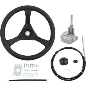 CARMOCAR 12ft Boat Steering Cable System,Outboard Rotary Kit with 13.5 Inch steering wheel,3/4" Tapered Shaft replacement for Marine Boat