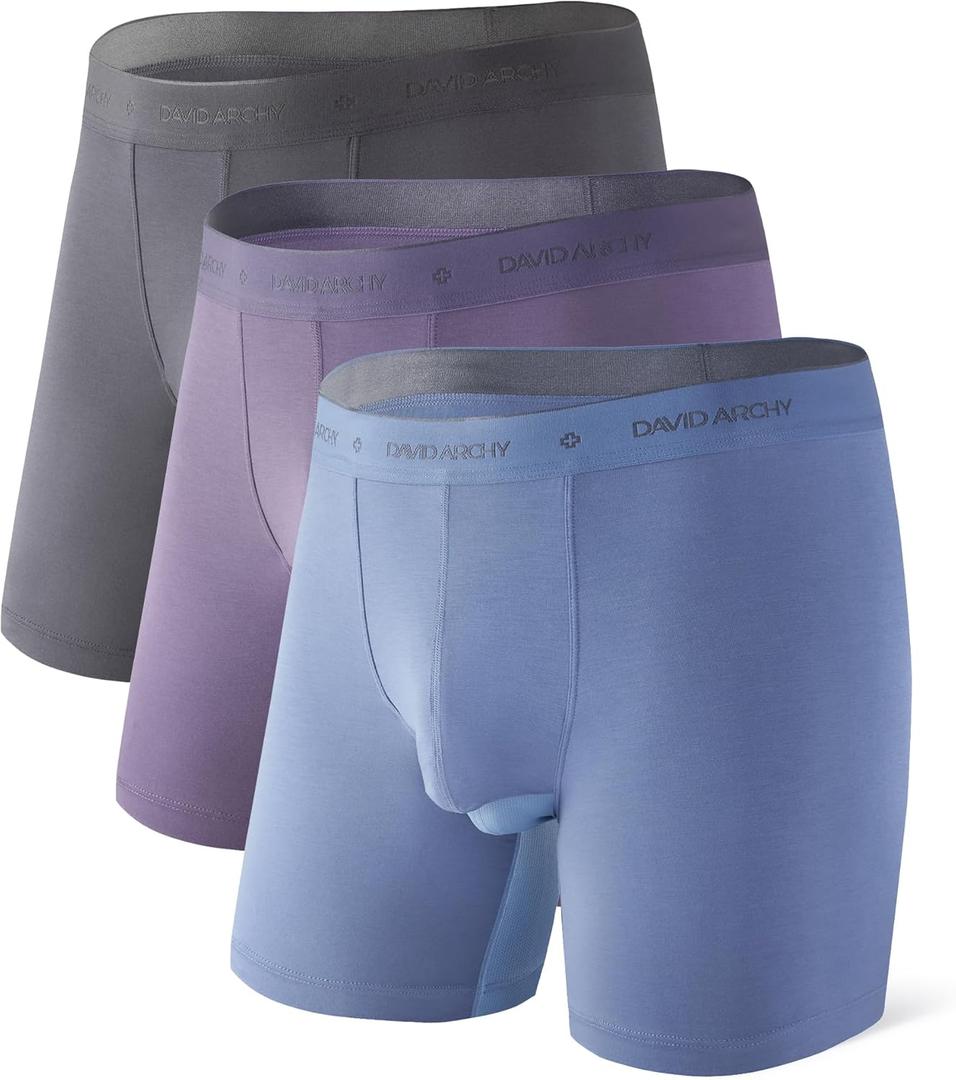 DAVID ARCHY Men's Modal Underwear Boxer Briefs & Trunks, Breathable Soft Anti-Chafe Comfort, Dual Pouch Support, 3 or 4 Pack,  Large