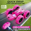 QUNREDA RC Cars, Rose Remote Control Car for Girls, 2.4 GHZ Double Sided RC Stunt Car 360 Rotating Remote Control Crawler with Headlights Car Toys for 6 7 8 9 10 11 12 Girls Birthday Gift