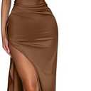 Memoriesea Women's Sexy One Shoulder High Split Cocktail Wedding Party Maxi Dress (Brown, Small)