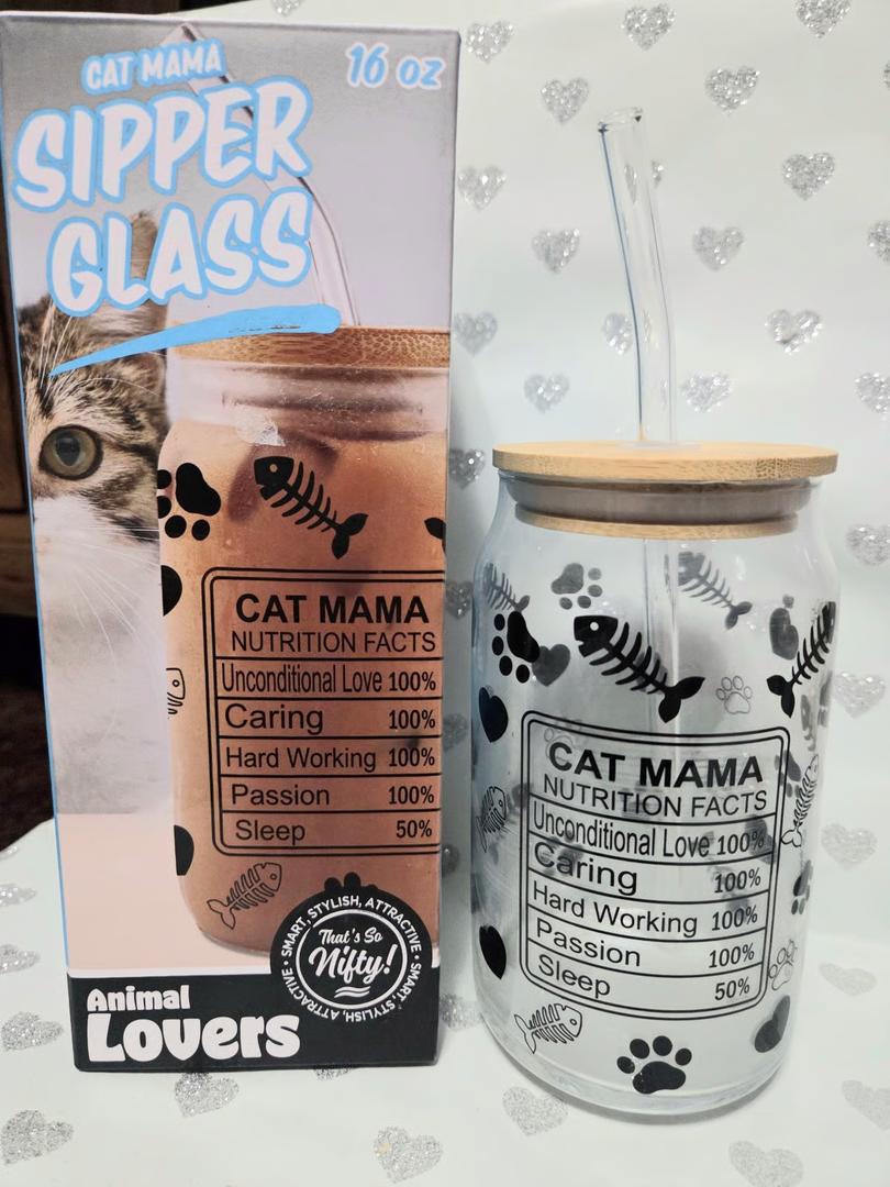 Cat Mom Sipper Glass, 16oz