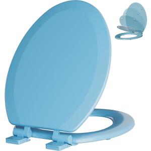 Angol Shiold Slow Close Wood Toilet Seat（Blue, Elongated 18.5''）