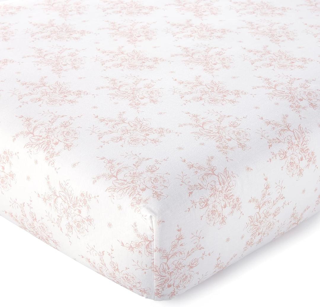 Levtex Baby - Heritage Crib Fitted Sheet - Fits Standard Crib and Toddler Mattress - Floral - Blush and White - Nursery Accessories - 100% Cotton