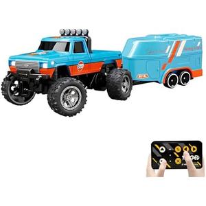 Flashstar Mini Rc Truck, 1:64 Scale Monster Truck Remote Control Car with Lights, 2.4Ghz Remote Control, Speed/Steering Adjustable (Blue-A)