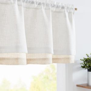 jinchan Linen Farmhouse Valances for Living Room Windows 16 Inch Slubbed Crossed Double Layer Window Valances Light Filtering Rustic Country Overlay Rod Pocket 2 Panels White