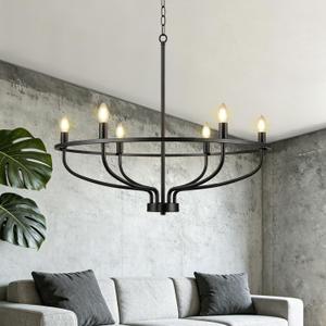 30" Black Chandelier, 6-Light Modern Farmhouse Chandelier for Dining Room Lighting Fixtures Hanging, Candle Chandelier Light for Living Room, Kitchen Island, Bedroom and Entryway (Bulbs Not Included)