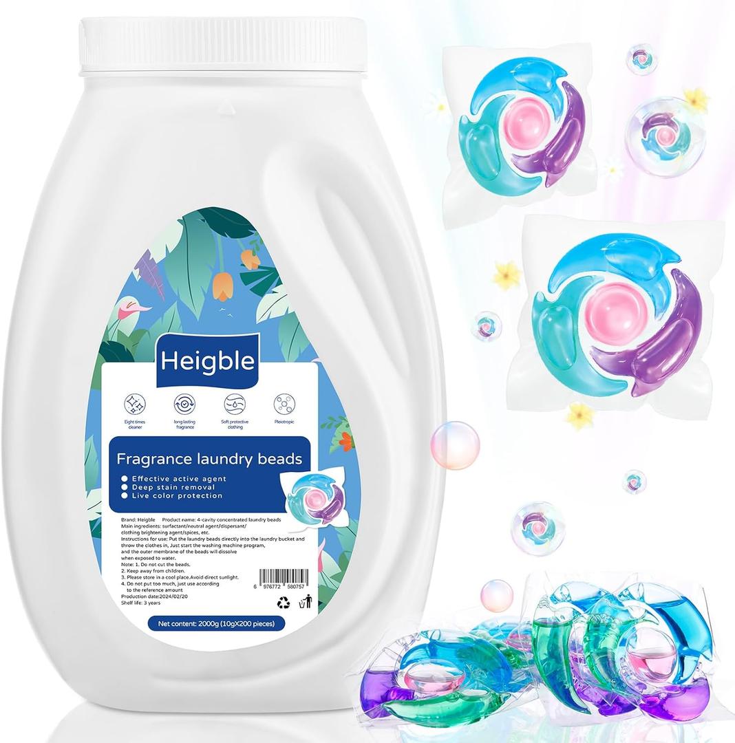 200 Count Laundry Detergent Pods Bulk 4 in 1 Washing Machine Detergent Pods Ultra Concentrated Tackles Tough Odors, Fruity Aroma