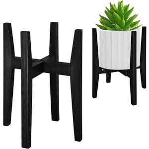 Rnined Plant Stand Indoor, Bamboo Plant Shelf, Adjustable Corner Plants Flower Holders Single Floor Plant Stand, Fits 8 to 12 Inches Pots,(Pot & Plant Not Included)(Black)