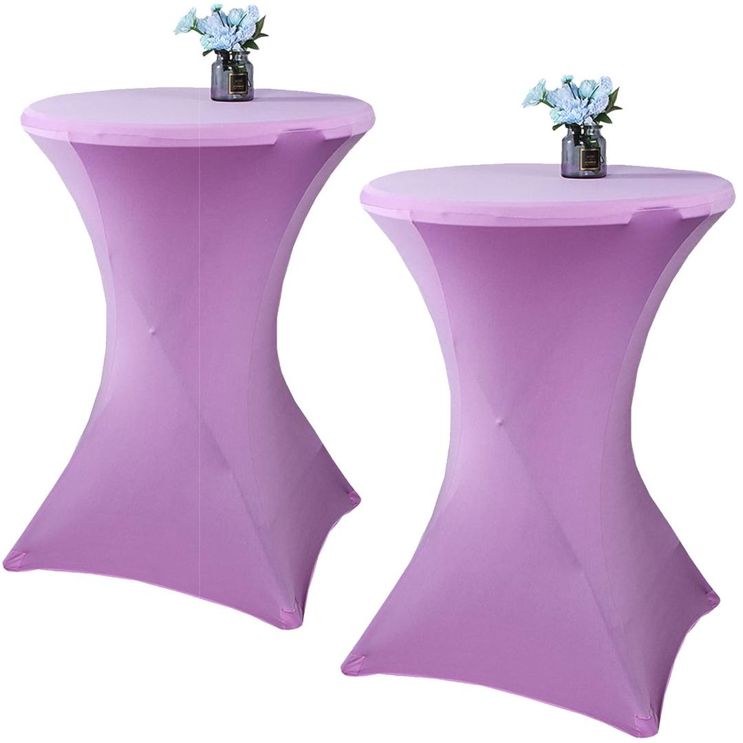 Fhberni 2 Pack 24x43 Inch Lavender Cocktail Tablecloth Spandex Round Fitted Table Cover for Wedding Banquet Event Party