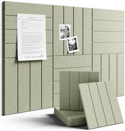 Fluxynara Felt Bulletin Board Tiles Large 36" x 24" Cork Board Alternative-6 Pack with 40 Adhesive Tabs, Thick Slat Wall Panels for Office Decor, Push Pin Board Wall Organizer Alternative - Sage Green