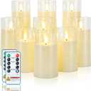 Homemory Ivory Flickering Flameless Candles, Battery Operated Acrylic LED Pillar Candles with Remote Control and Timer, Set of 9