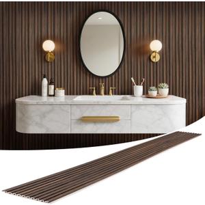WPC Slat Wall Panels 8 Pack 96" x 8.2", Waterproof Fluted Wall Paneling, Accent 3D Wall Panel for Wall Decor, Bathroom, Bedroom, Office - Widen Low Grille Walnut (Cover Approx.44 sq.ft)
