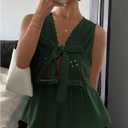 SOLY HUX Women's Y2k Bow Tie Front V Neck Sleeveless Blouse Eyelet Embroidery Ruffle Hem Babydoll Tops (Blue, S)