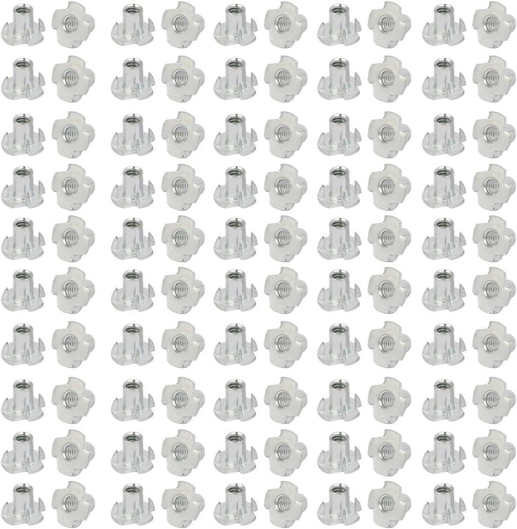 uxcell 3/16-inch Female Thread 10mm Height Full Threaded Pronged T-Nut 100pcs