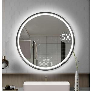 24 Inch Wall-Mounted Round Bathroom Mirror with LED-Lights - Frame Vanity Mirrors (24" x 24", Black)