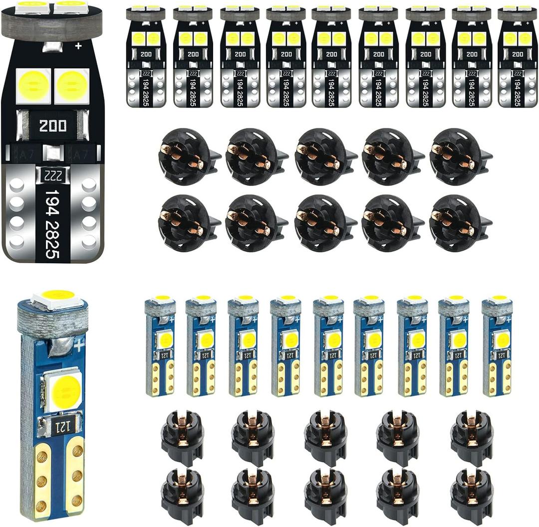 12V White T5 37 74 73 2723 2721 T10 158 168 194 2825 with Socket Instrument Cluster Light LED Bulb Replacement Dashboard Panel Gauge Indicator Lamp PC74 PC37 PC118 PC168 PC175 PC194 PC195 PC160 PC161