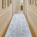 Fame Living Cream Blue Oushak Runner Rug, Modern Runners, Vintage, Turkish, Eclectic, Floral, Pastel, Washable, Long Runner Rugs for Hallway, Kitchen, Living Room, Bedroom, Kitchen, Bathroom, 2'5"x13'