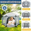 PRObebi Portable Pop Up Playpen for Babies and Toddlers - Grey Lightweight Outdoor Play Yard with Three Sun-Shade - Beach and Indoor Use with Travel Bag, 63.77 x 62 x 38 inches