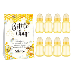 TrelaCo Bottle Chug Baby Shower Game 10 Pcs Baby Bottles Shower Favor with 1 Bee Theme Sign for Gender Reveal Party Supplies Gifts(Yellow)