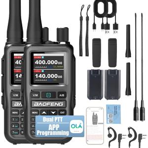 BAOFENG UV-5R Mini Ham Radio Long Range Handheld Two Way Radio, Bluetooth APP Programming Walkie Talkies 2 Pack, 999CH One-Key Copy Frequency, NOAA Weather, USB-C Charging(Grey)