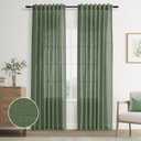 Joywell Olive Green Back Tab Linen Curtains 96 Inches Long 2 Panels for Living Room Bedroom Neutral Boho Farmhouse Rustic Light Filtering Semi Sheer Curtains Window Treatment 52x96