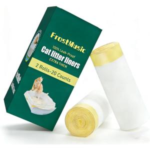 20 Count 3 Mil FrostMusic Cat Litter Box Liners - 31" x 17" Tear-Resistant Cat Litter Bags - Waterproof Kitty Litter Liners - Fits Litterbox Pan Sizes Medium