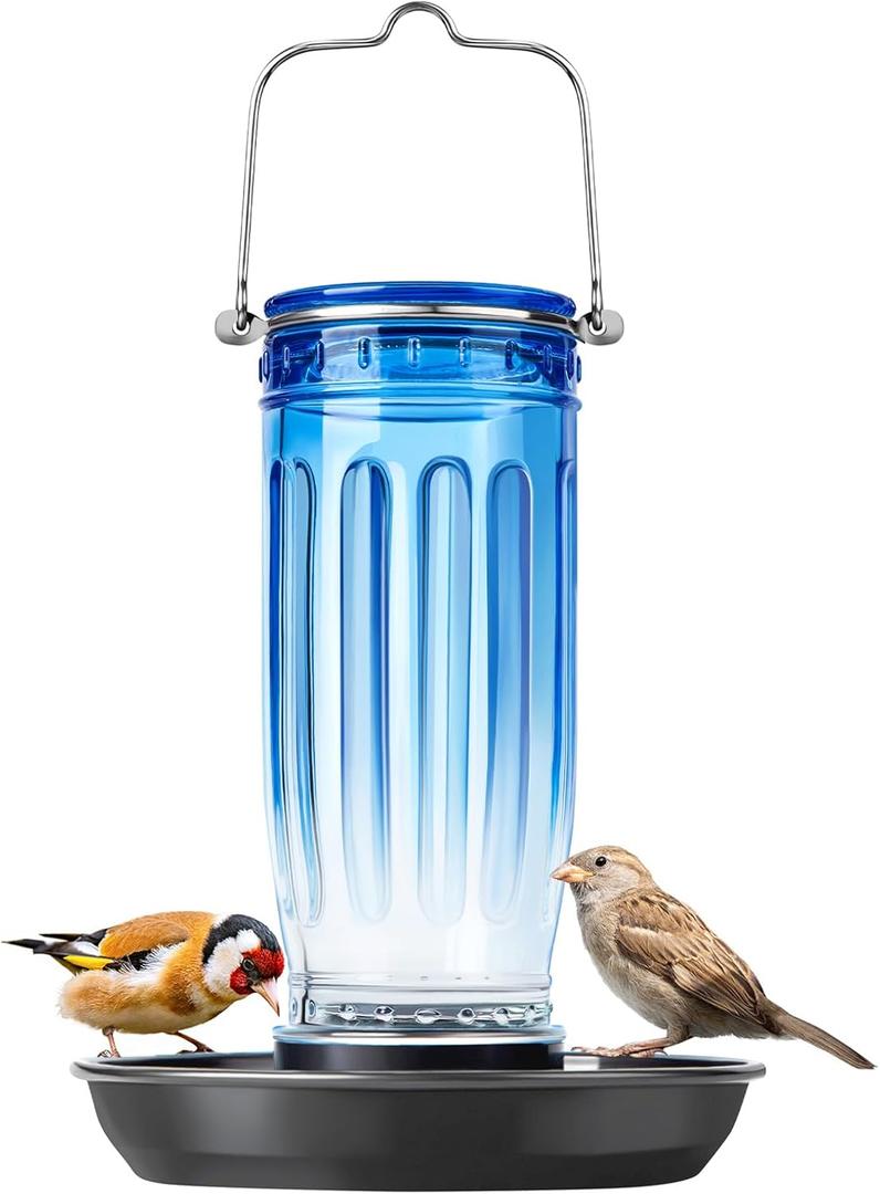 Kingsyard Blue Bird Water Dispenser - 16 Oz Glass, Metal Hanging for Garden Yard Decoration