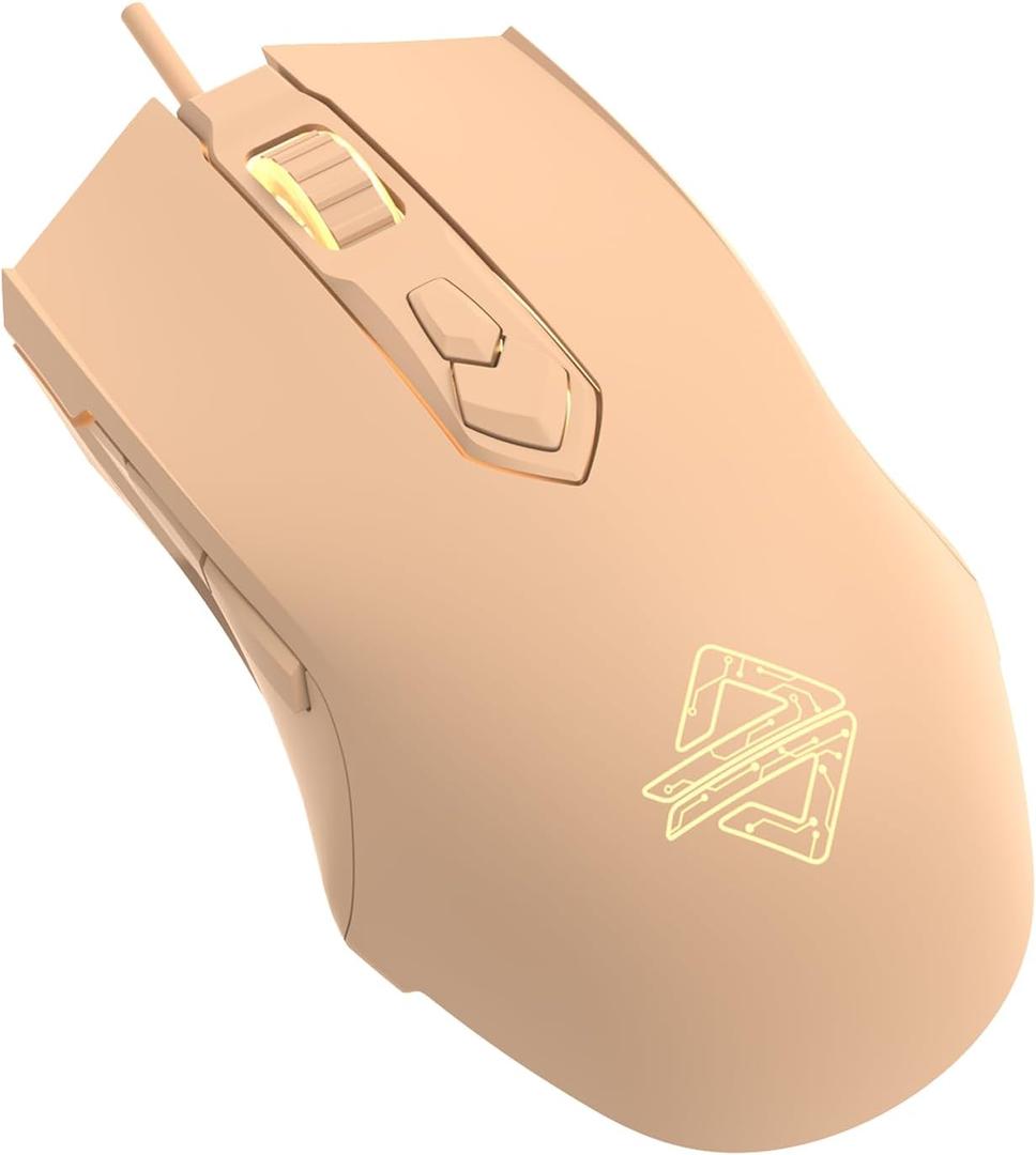 Lomiluskr AJ52 RGB Wired Gaming Mouse, 7 Programmable Buttons, Computer Mice with RGB Lighting, 200-4800 DPI Adjustable, for Windows/Mac OS/Linux (MilkTea)