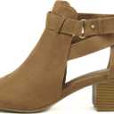CITYCLASSIFIED Invest ~ Women's Cutout Side Strap Mid Black Chunky Heel Fashion Ankle Bootie (6, Tan)