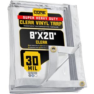 Core Tarps 30 Mil Extreme Heavy Duty Clear Tarp with Gromments - 8x20ft Super Clear Tarps Heavy Duty Waterproof Vinyl Tarpaulin, Transparent Tarp for Outdoor, Camping & Construction, Clear