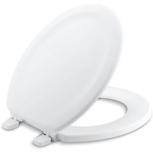 KOHLER 4648-0 Stonewood Round Toilet Seat, Round Wood Seat for Standard Toilets, Comes with Color-Matched Plastic Hinges, Home Essentials, White