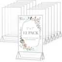 EHWINE 12 Pack Acrylic Sign Holder 5 x 7, Double Sided Silver Picture Frame Stand up Table Top Sign Holders, Clear Display Stand Menu Flyer Holder for Wedding Party (Provide Non-slip Mats)