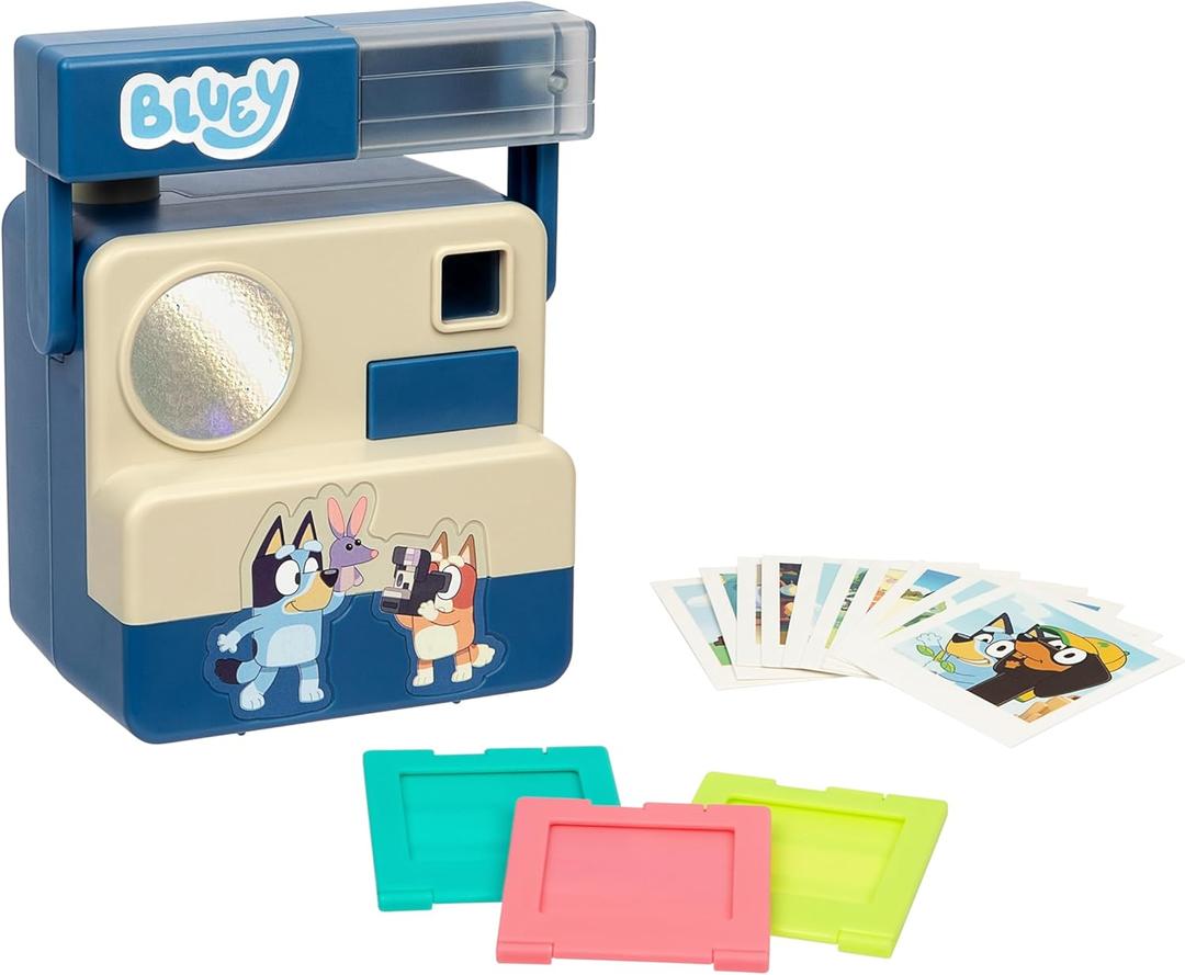 Bluey Chikit Chikit Pretend Camera, Role Play Toy Camera for Kids with 10 Photo Cards, 3 Pop-Out Film Cartridges, Toddler Toys Playset for Ages 3+