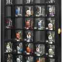 FramePro Black Shot Glass Display Case 30 Slots with Mirror Background Large Wooden Cabinet Rack Holder Mini Helmet Collection Wall Mounted Shadow Box Lockable with Tempered Glass Door 15.5*20 Inches