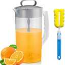 Mixing Pitcher for Drinks with Lid-Wide Mouth Juice Pitcher,Includes Plastic Blades & Adjustable Mixer Plunger,Comes with Cleaning Sponge Brush,Perfect for Juice,Tea,Milk,Lemonade (2.1qt/67.6oz)