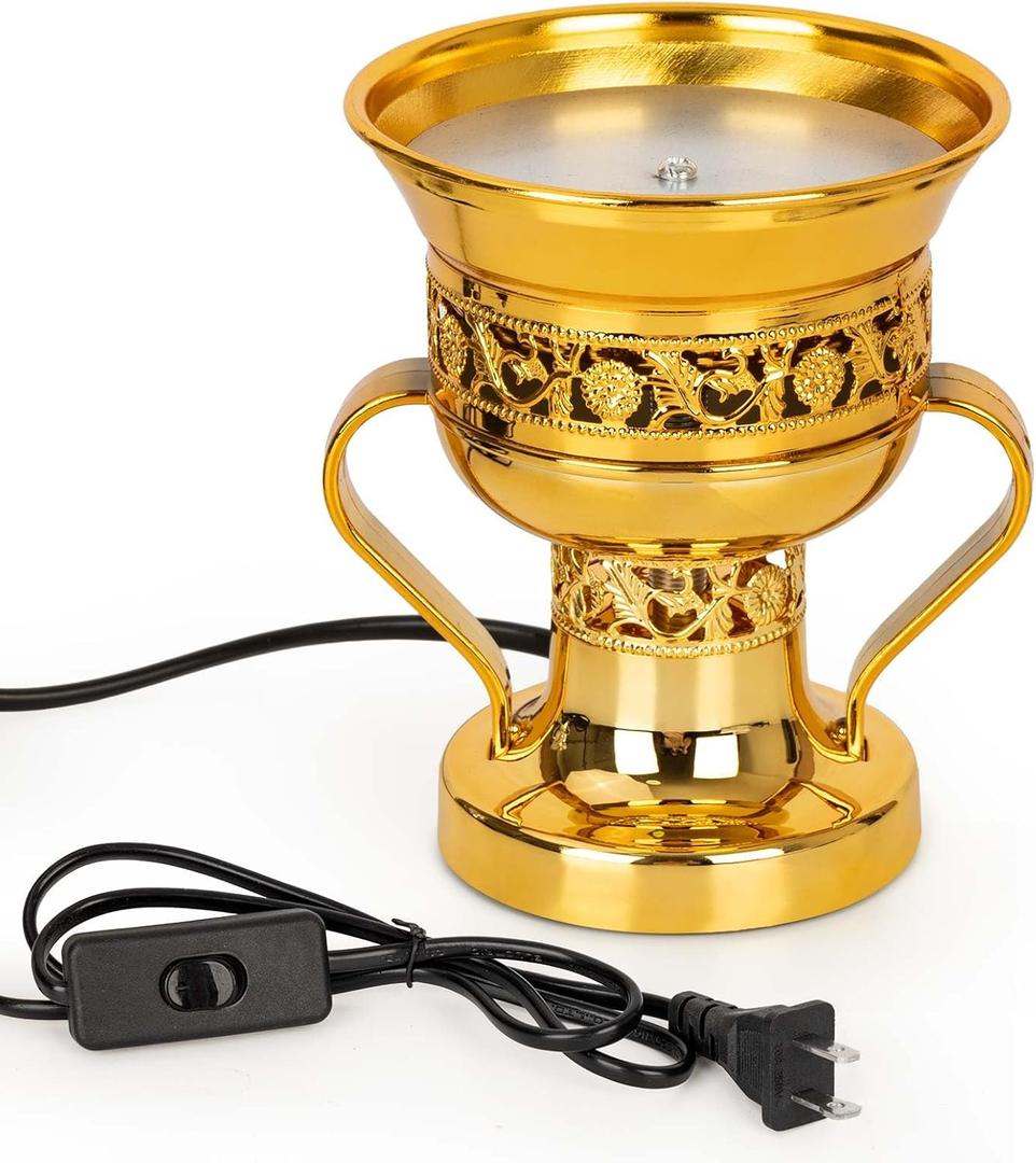 Electric Incense Burner, Arabian Style Electric Incense Holder, Middle Eastern Tabletop Decorative Censer for Yoga Spa Home Office Christian Church Decor, US Plug (Gold)