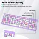 Wireless Keyboard and Mouse Combo, Retro Typewriter Keyboard with Round Keycaps, 2.4GHz USB Cute Wireless Keyboard Mouse for Computer, Desktop, Laptop (Purple Colorful)