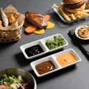12 PCS Dual Dipping Sauce Bowls, 2-Compartment Melamine Plastic Dip Trays, Divided Sauces Dishes for Ketchup, Soy Sauce, Wasabi, BBQ, Appetizers, Perfect for Parties, Restaurants Family Gatherings