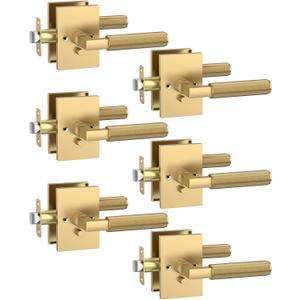 Asidrama 6 Pack Champagne Bronze Privacy Door Handles, Door Lever with Door Knobs Indoor for Bedroom or Bathroom, Heavy Duty Door Handles Interior with Locks for Left Right Sided Doors
