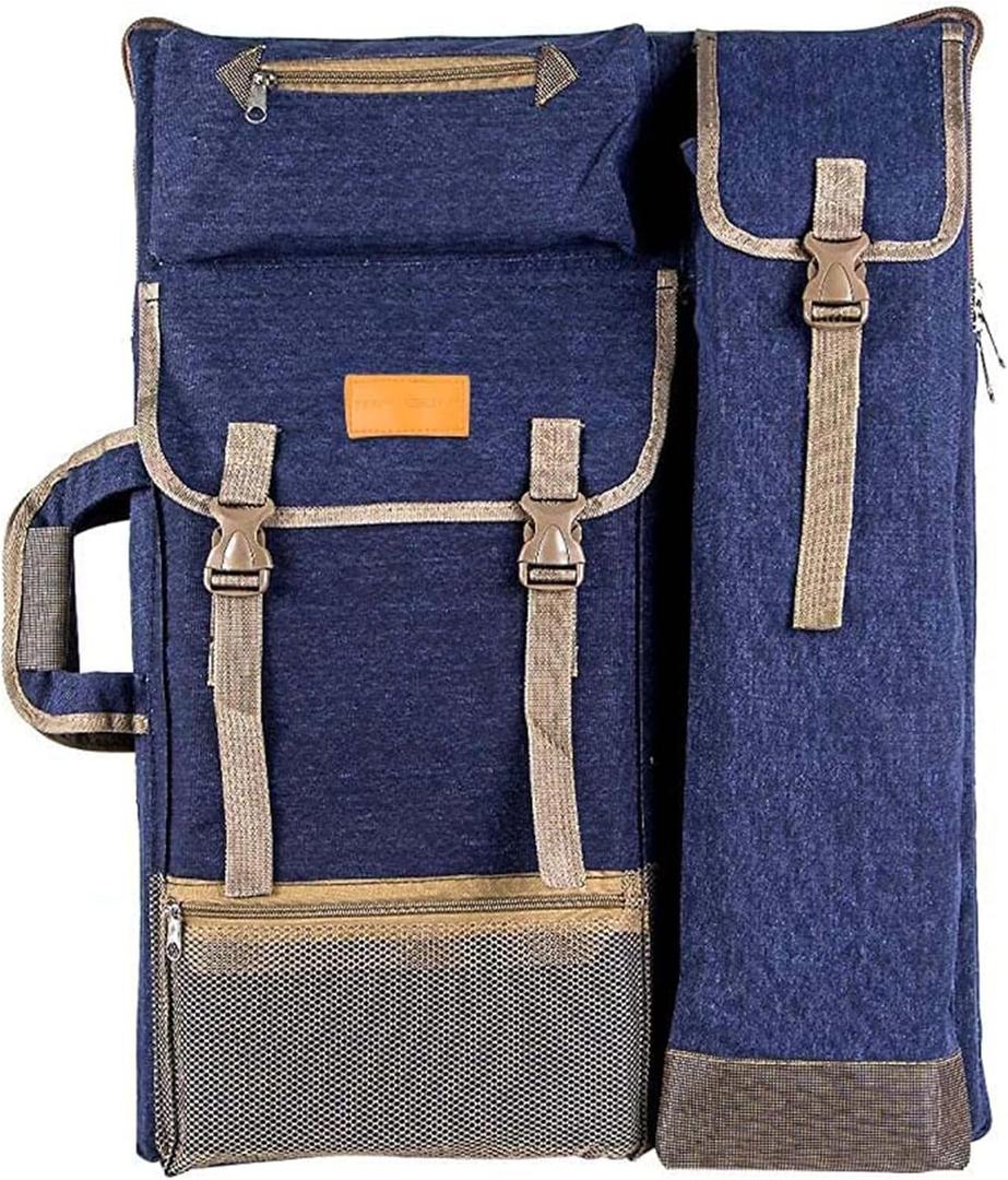 TRANSON Art Portfolio Case Artist Backpack Canvas Bag Large 26 x 19.5 (Navy Blue)