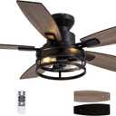 46 Inch Ceiling Fans with Lights and Remote Control, Flush Mount Black Ceiling Fan with Light, Industrial Retro Style, Indoor for Bedroom Living Room 8837X, Small