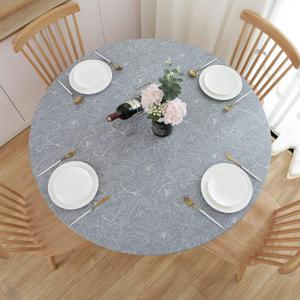 NLMUVW Round Fitted Vinyl Tablecloth with Elastic Edge 100% Waterproof Oil Proof PVC Table Cloth Wipe Clean Table Cover for Indoor and Outdoor, Flower, 40"- 44"