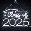 Class of 2025 Neon Sign with Graduation Cap, Cold White Graduation Class of 2025 Light Up Sign for Wall Decor,USB Powered Adjustable Brightness Led Sign for 2025 Grad Party Backdrop Decorations