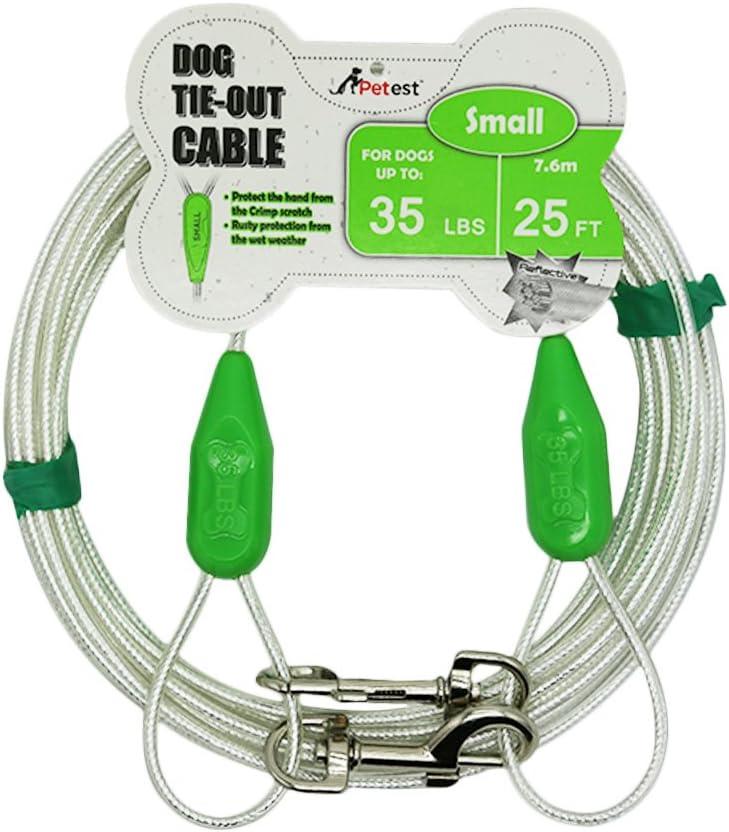 Petest 25ft Reflective Tie-Out Cable for Small Dogs Up to 35 Pounds (35lbs25ft, Green & Silver)