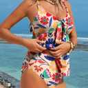 Aleumdr Women's Tankini Swimsuits Tummy Control Two Piece Bathing Suit V Neck Tie Front Flowy Swim Top with Bottom (White, XL)