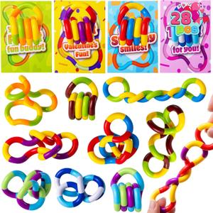 JOYIN 28 Pcs Valentines Day Twist & Spin Fidget Chains with Cards, Multicolored Fidget Toys for Stress Relief & Sensory Play, Valentines Kids Gifts with Cards Classroom Prize Party Favors